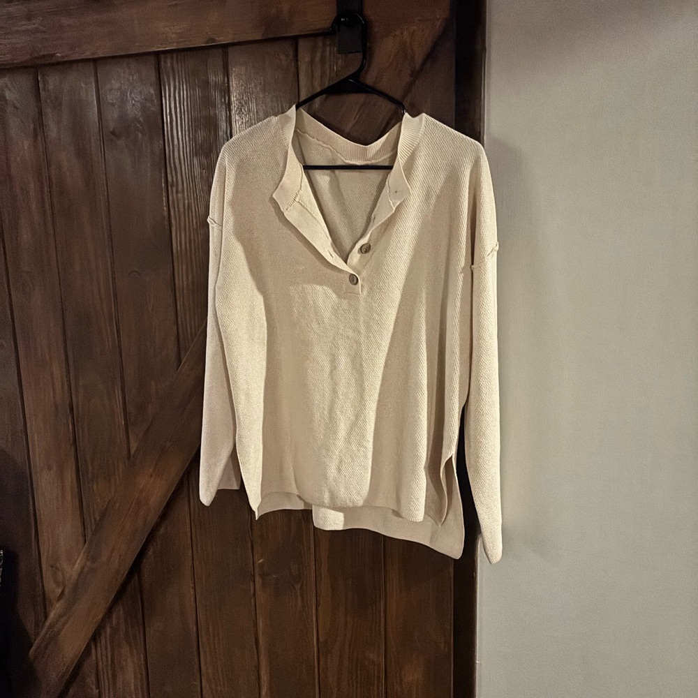 Cream Long Sleeve Henley Shirt and pants